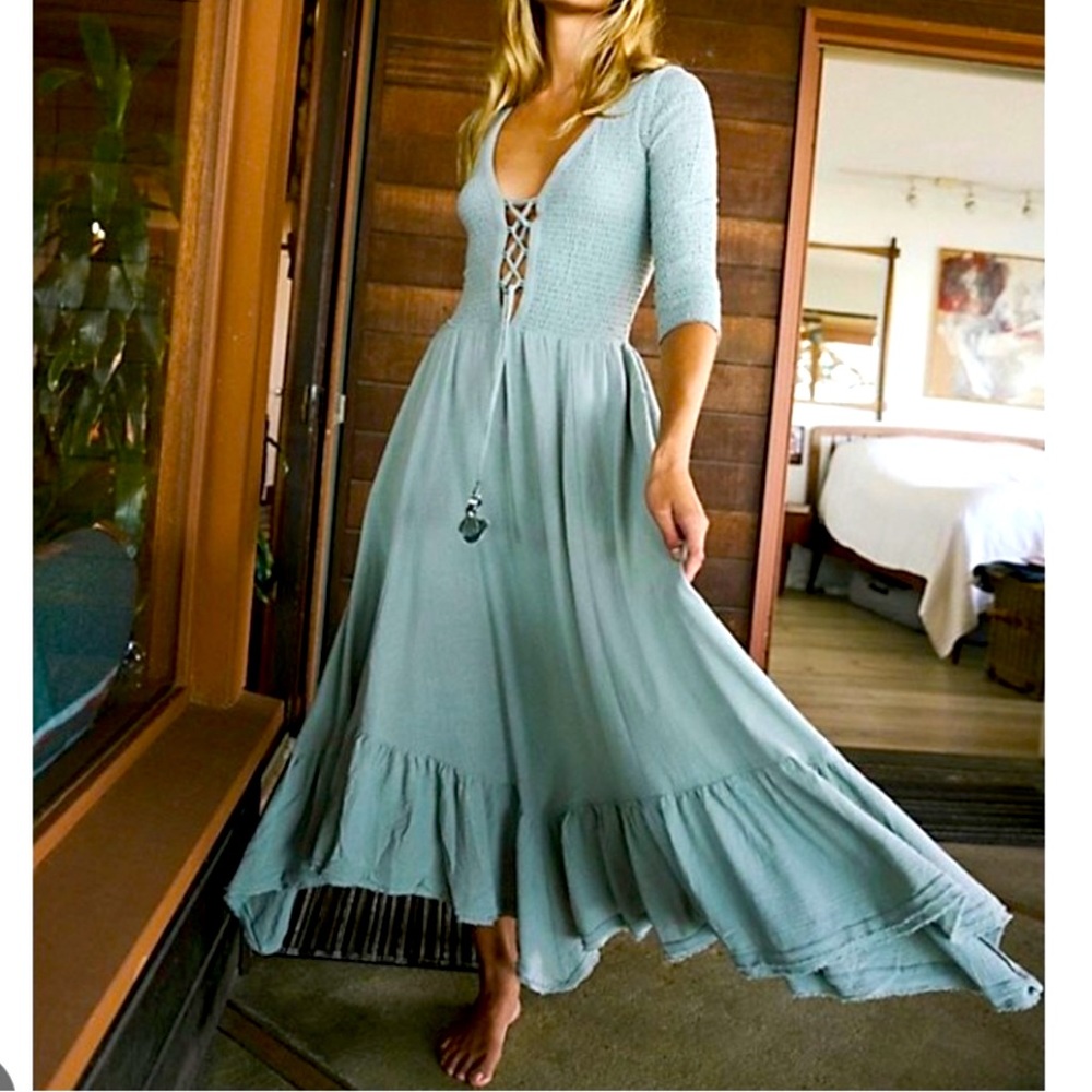 Free People Perfect Solution Maxi Dress Size Small in True Chambray color